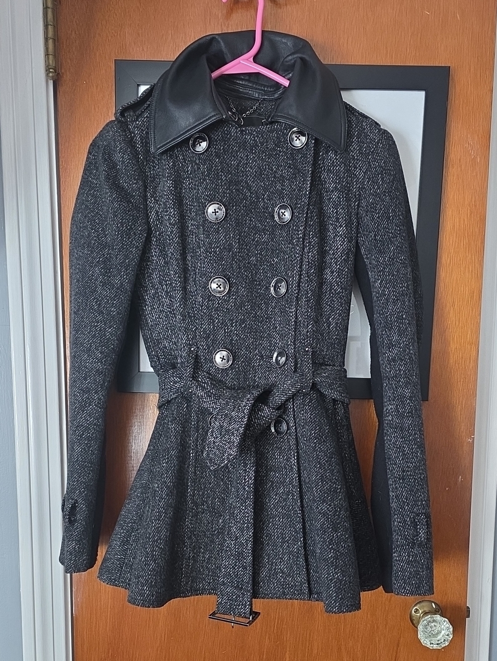 BCBGMaxAzria Wool Blend Black and Gray Textured Coat